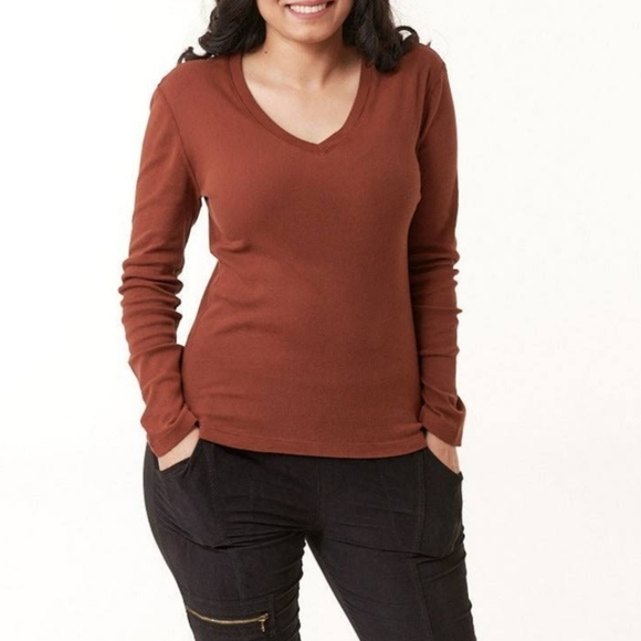 #P Athleta Rust brown Long Sleeve V Neck Light Weight Sweater Size Small - Picture 2 of 4